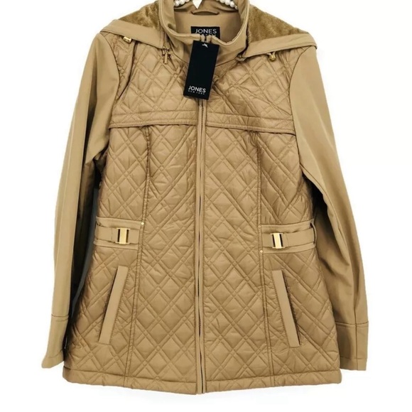 Jones New York Women's Hooded Quilted Pattern Button Zip Front Jacket Medium NWT - Picture 3 of 11